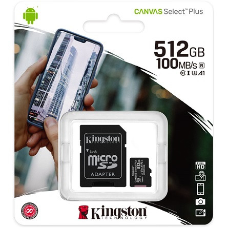 Kingston 512GB Canvas Select Plus UHS-1 Class10 U3 V30 A1 microSDXC memóriakártya